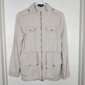 Express Women's XS Light Khaki Military Field Jacket Full Zip Utility Stretch